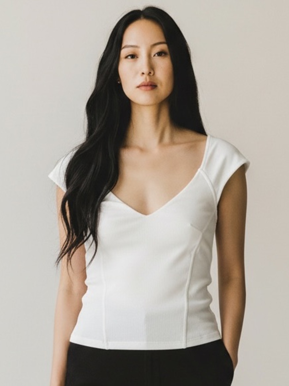 NWT Free People Women's White V-Neck Cap Sleeve Top